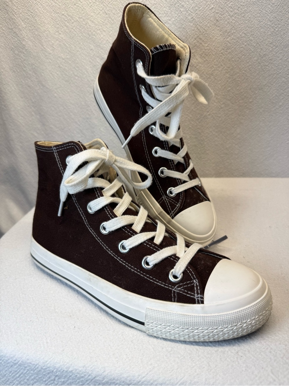 Hipster Sincerly Jules Dark Brown High-Top Canvas Sneakers w/ White Trim Toe Cap